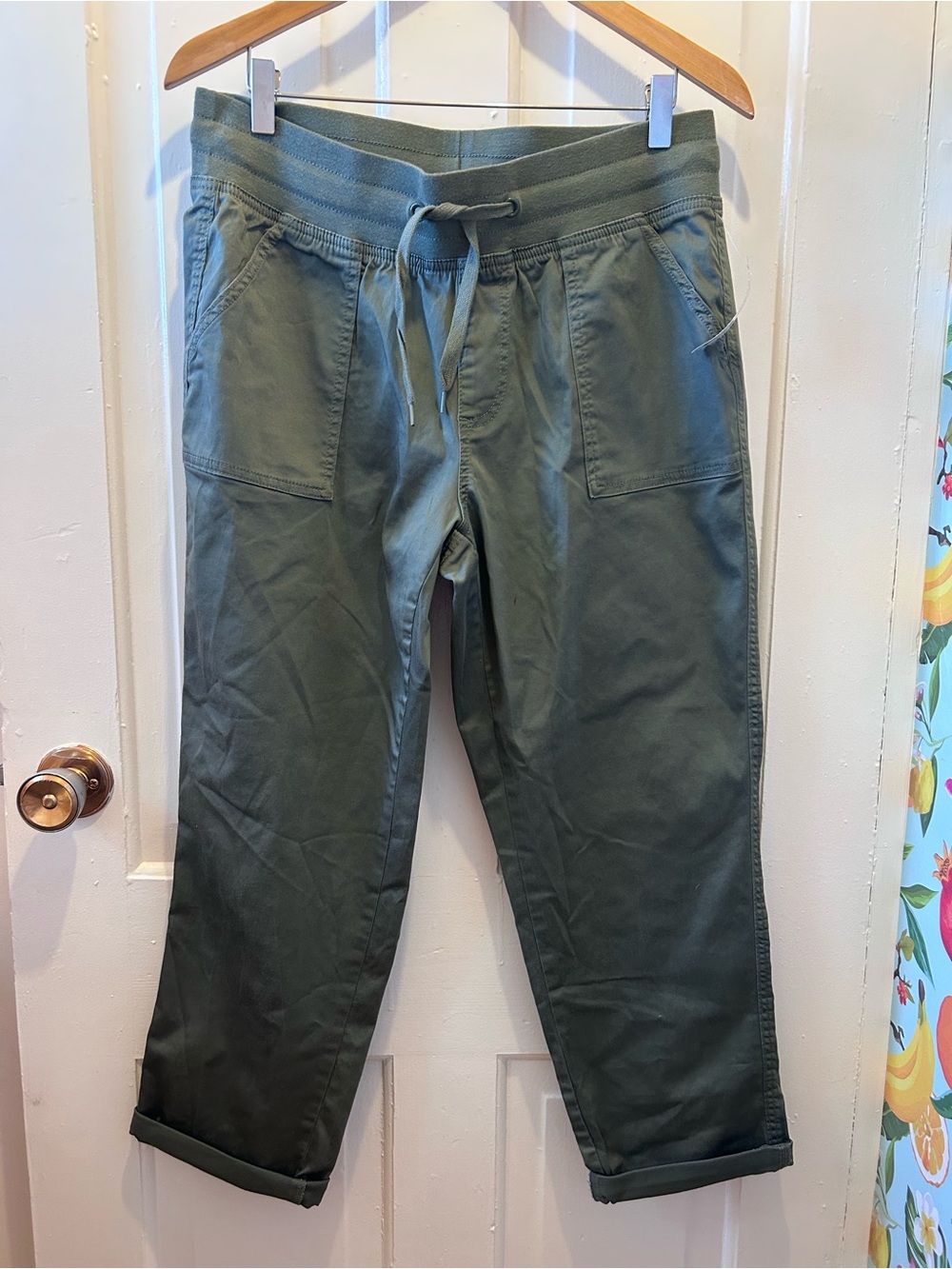 Warehouse One Women's Olive Green Drawstring Ankle Pants NWT Med